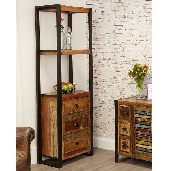 Photo of London urban chic wooden alcove bookcase with 3 drawers