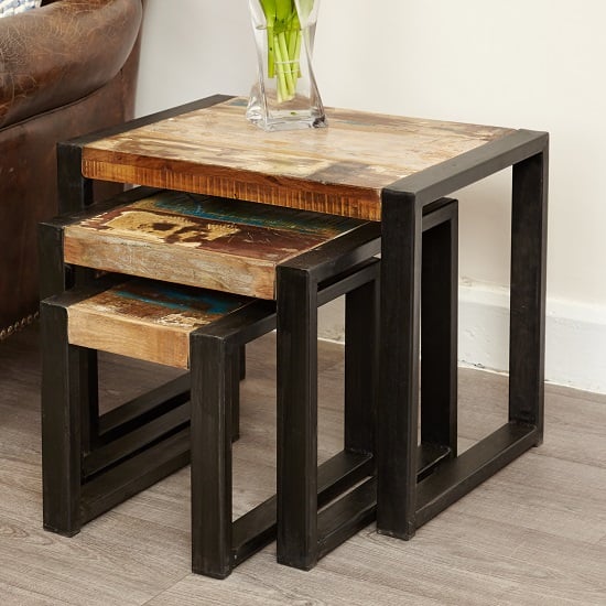 Product photograph of London Urban Chic Wooden 3 Nest Of Tables With Steel Frame from Furniture in Fashion