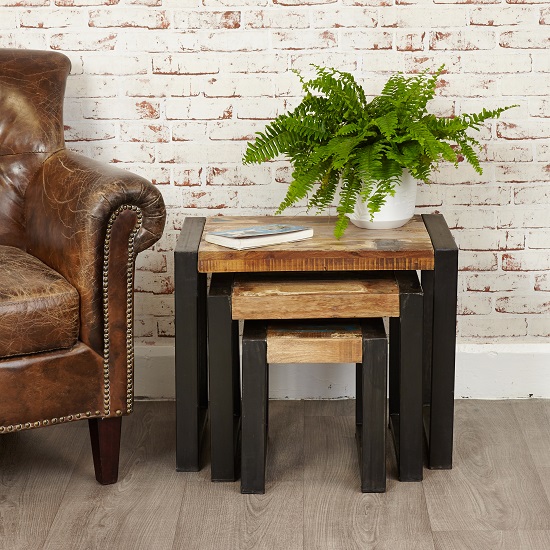 London Urban Chic Wooden 3 Nest of Tables With Steel Frame_2