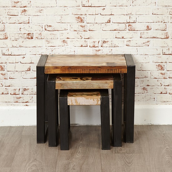 London Urban Chic Wooden 3 Nest of Tables With Steel Frame_4