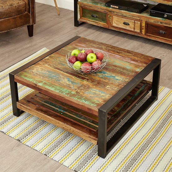 Read more about London urban chic square wooden coffee table with undershelf