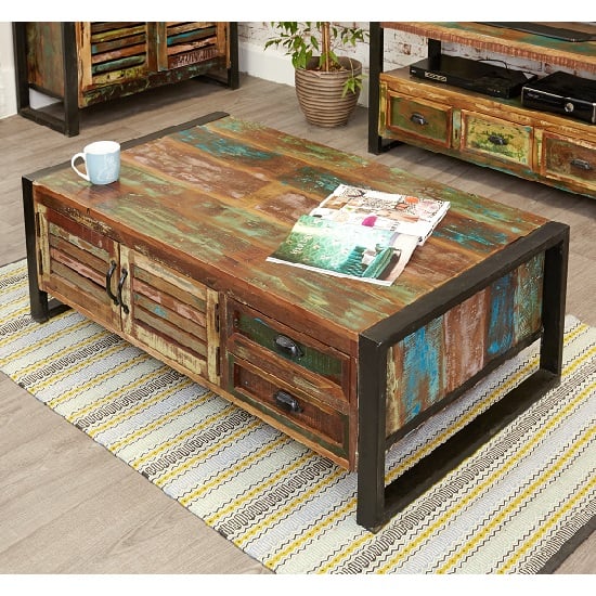 View London urban chic wooden storage coffee table with 4 doors
