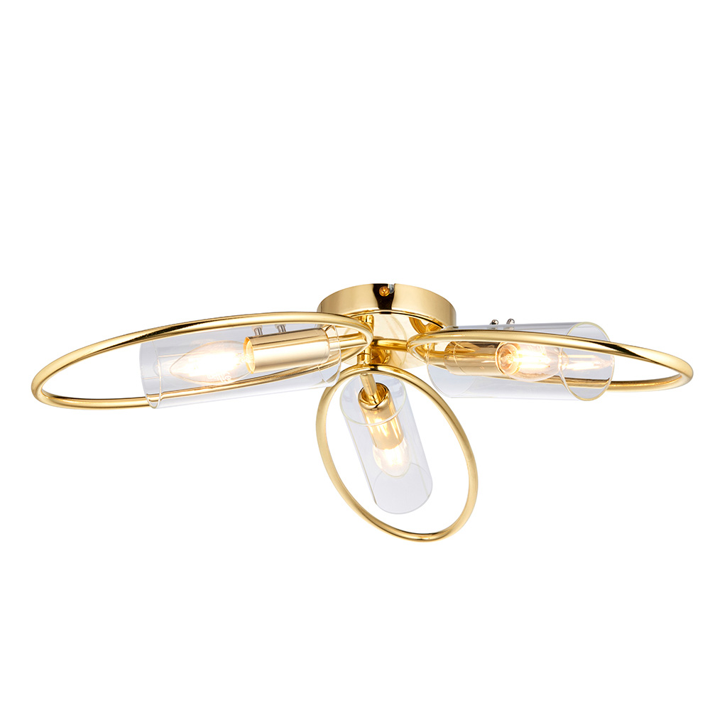 Amari Clear Glass Shade Semi Flush Light In Brass