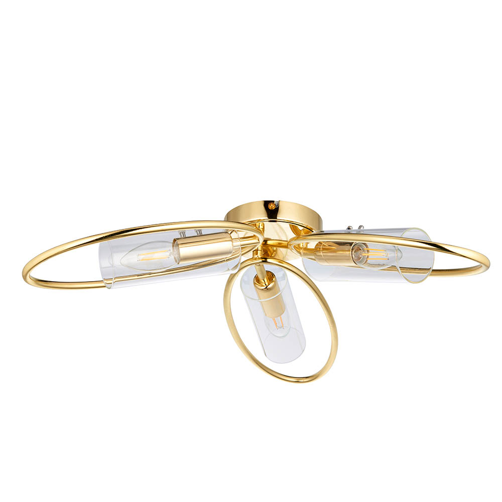 Amari Clear Glass Shade Semi Flush Light In Brass