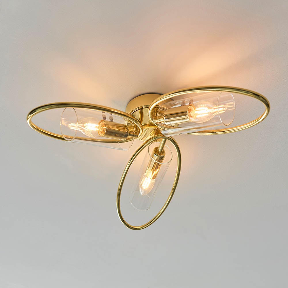 Read more about Amari clear glass shade semi flush light in brass