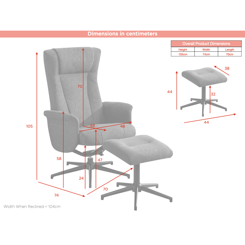 Amarillo Fabric Recliner Chair With Stool - Rose
