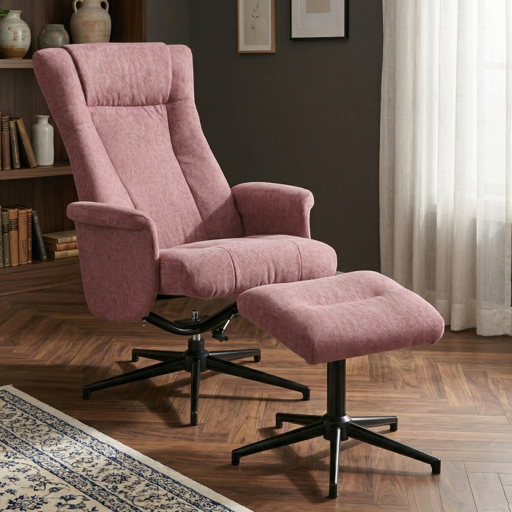 Amarillo Fabric Recliner Chair With Stool in Rose