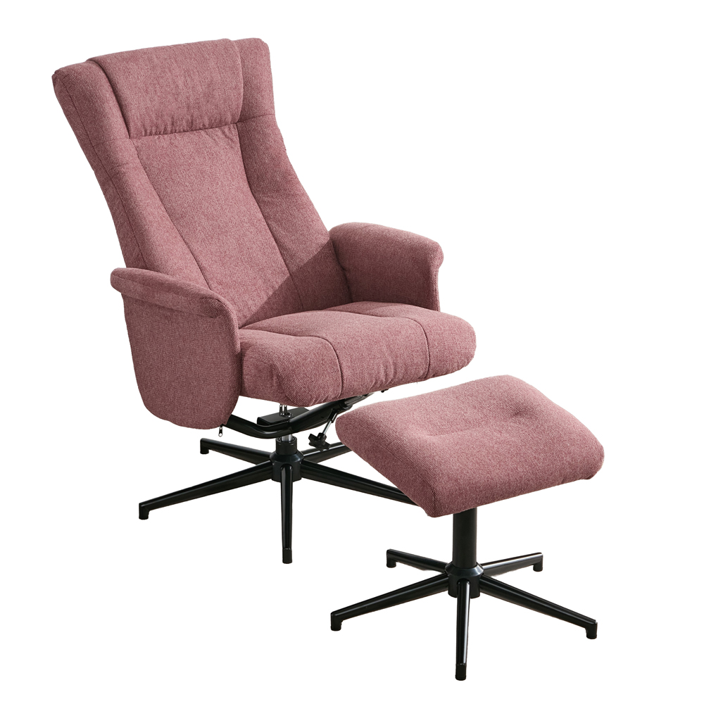 Amarillo Fabric Recliner Chair With Stool in Rose
