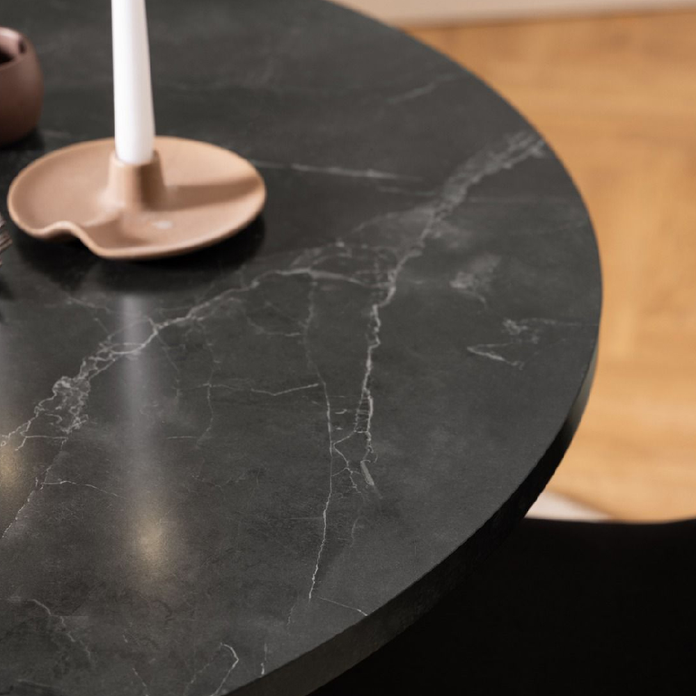Amarillo Wooden Dining Table Round In Black Melamine Effect