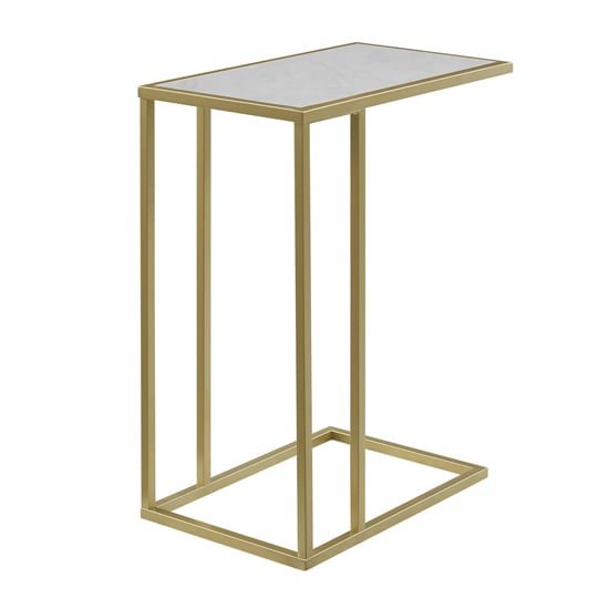 Amber Wooden End Table In White Marble Effect With Gold Frame_2