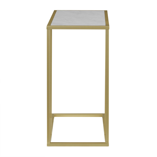 Amber Wooden End Table In White Marble Effect With Gold Frame_3