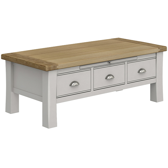 Read more about Amberley wooden coffee table with 3 drawers in grey oak