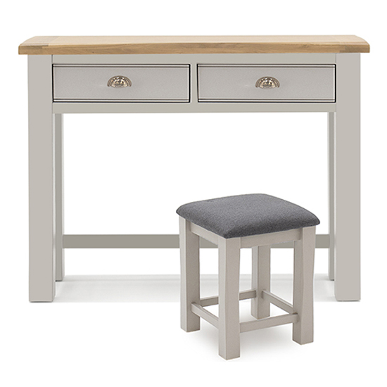Product photograph of Amberley Wooden Dressing Table With Stool In Grey Oak from Furniture in Fashion