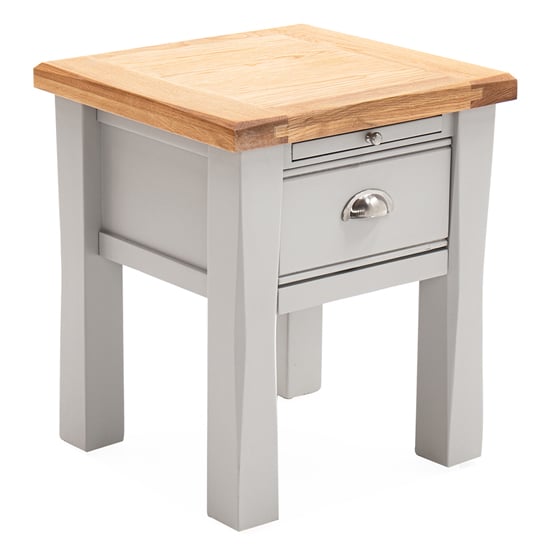 Read more about Amberley wooden lamp table with 1 drawer in grey oak