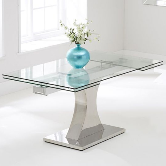Amberon Clear Glass Dining Table With Stainless Steel Base_2