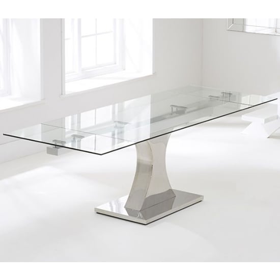 Amberon Clear Glass Dining Table With Stainless Steel Base