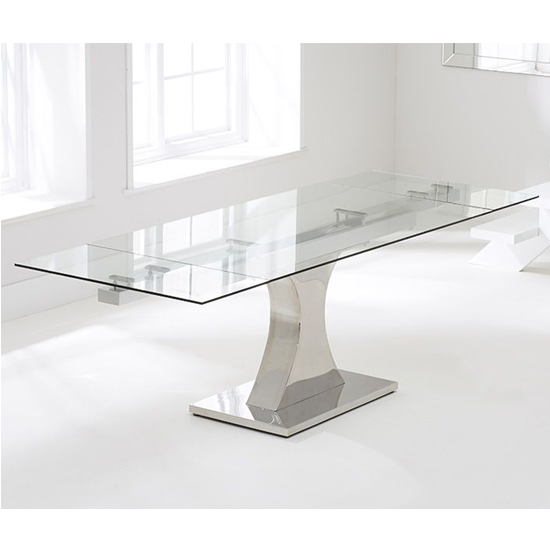 Amberon Clear Glass Extending Dining Table With Chrome Base | FiF