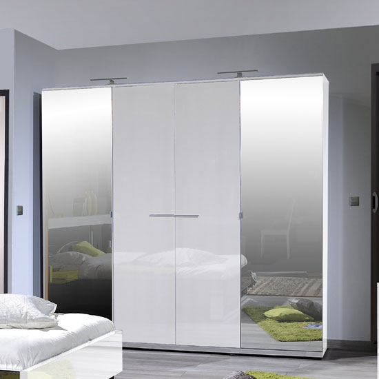 Photo of Sinatra white high gloss finish 4 door wardrobe with 2 mirror