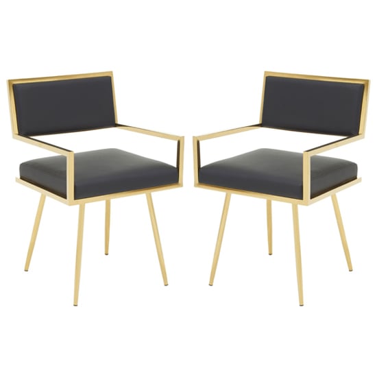 Ambon Black Leather Effect Dining Chairs In Pair