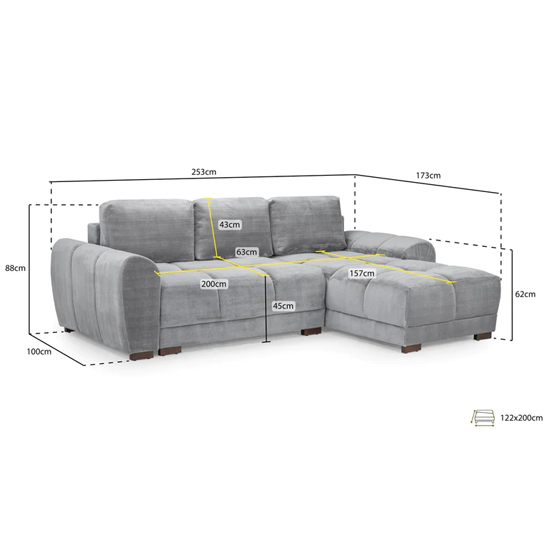 Ambon Plush Velvet Corner Sofabed Universal In Grey