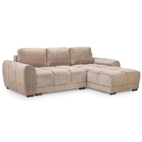 Product photograph of Ambon Plush Velvet Corner Sofabed Universal In Mocha from Furniture in Fashion