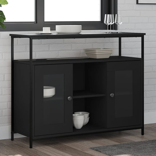 Product photograph of Ambon Wooden Sideboard With 2 Doors 1 Shelf In Black from Furniture in Fashion