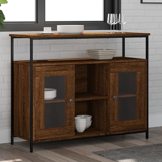 Product photograph of Ambon Wooden Sideboard With 2 Doors 1 Shelf In Brown Oak from Furniture in Fashion