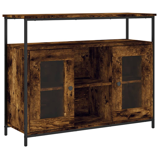 Ambon Wooden Sideboard With 2 Doors 1 Shelf In Smoked Oak
