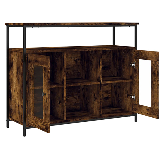 Ambon Wooden Sideboard With 2 Doors 1 Shelf In Smoked Oak