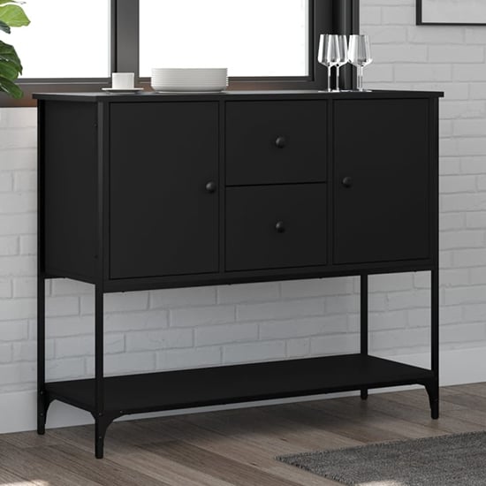 Ambon Wooden Sideboard With 2 Doors 2 Drawers In Black