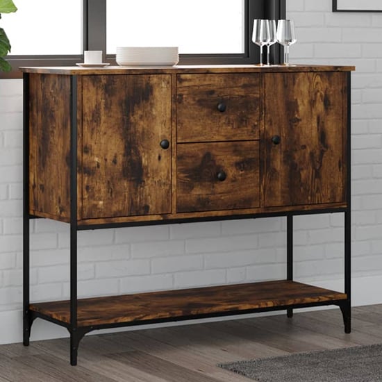 Product photograph of Ambon Wooden Sideboard With 2 Doors 2 Drawers In Smoked Oak from Furniture in Fashion