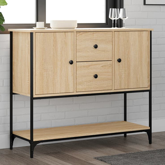 Product photograph of Ambon Wooden Sideboard With 2 Doors 2 Drawers In Sonoma Oak from Furniture in Fashion