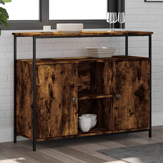 Ambon Wooden Sideboard With 2 Doors In Smoked Oak