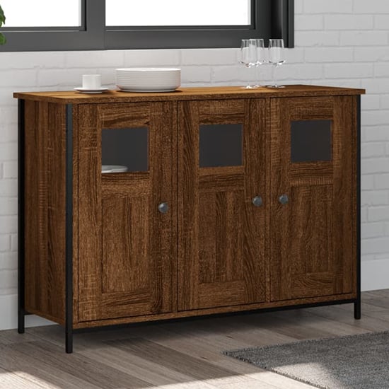 Product photograph of Ambon Wooden Sideboard With 3 Doors In Brown Oak from Furniture in Fashion
