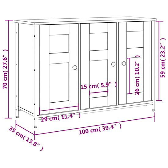 Ambon Wooden Sideboard With 3 Doors In Smoked Oak