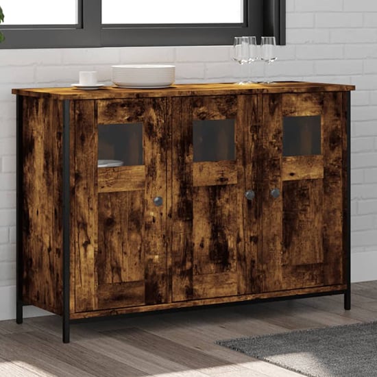 Ambon Wooden Sideboard With 3 Doors In Smoked Oak