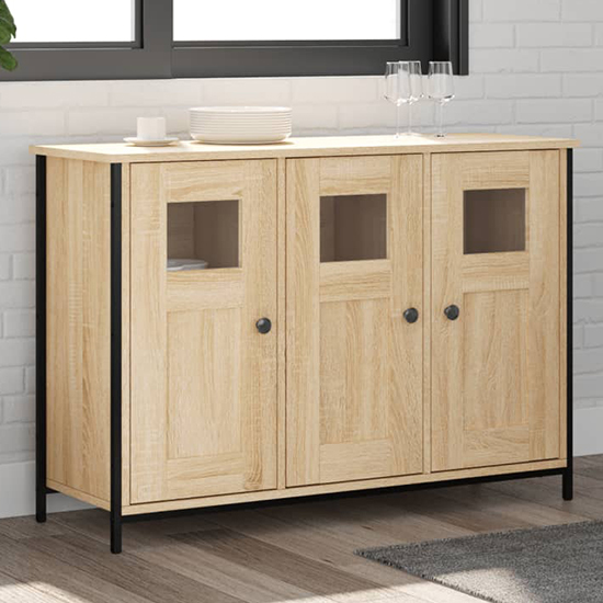 Product photograph of Ambon Wooden Sideboard With 3 Doors In Sonoma Oak from Furniture in Fashion
