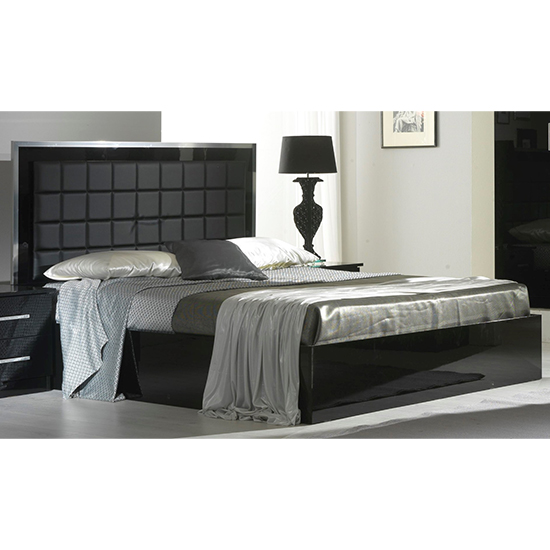 Ambra High Gloss King Size Bed In Black With LED_2