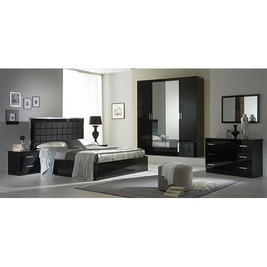 Ambra High Gloss King Size Bed In Black With LED_3