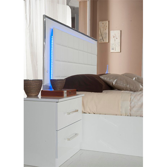 Ambra High Gloss King Size Bed In White With LED_2