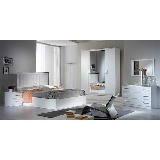 Ambra High Gloss Storage King Size Bed In White With LED_4