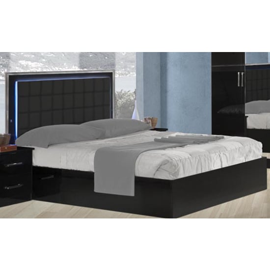 Ambra High Gloss Super King Size Bed In Black With LED_1