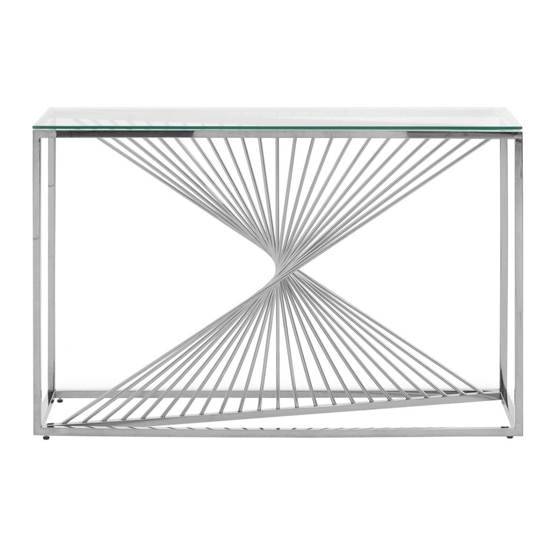 Photo of Amelia clear glass console table with silver metal base