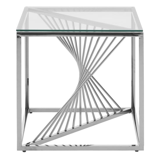 Product photograph of Amelia Clear Glass End Table With Silver Metal Base from Furniture in Fashion