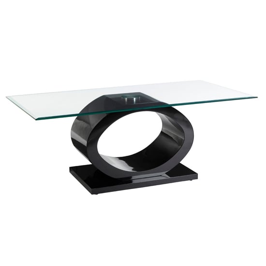 Product photograph of Amelia Clear Glass Top Coffee Table With Black High Gloss Base from Furniture in Fashion