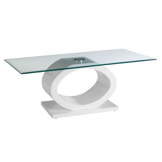 Product photograph of Amelia Clear Glass Top Coffee Table With White High Gloss Base from Furniture in Fashion