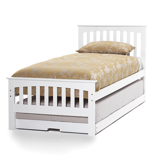 Photo of Amelia hevea wooden single bed and guest bed in opal white