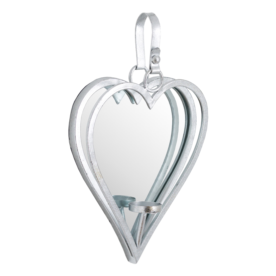 Product photograph of Amelia Small Mirrored Heart Candle Holder In Silver from Furniture in Fashion