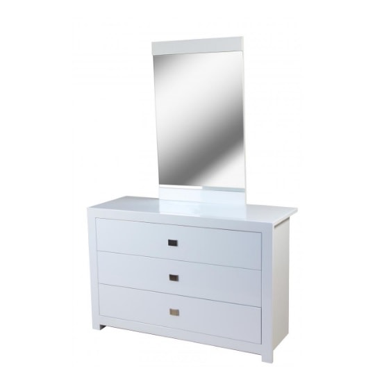 Amentis Dresser With Mirror In White High Gloss And 3 Drawers Amentis Dresser With Mirror In White High Gloss And 3 Drawers