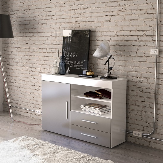 Read more about Amerax wooden sideboard in white and grey gloss with 1 door